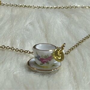 Vintage Teacup Pendant gold tone Necklace
